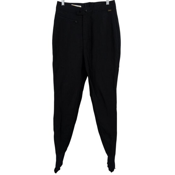 Vintage Skea Wool Blend Ski Pants Size 12 Black Stirrups Stretch 80s Snow Bunny - Picture 1 of 11